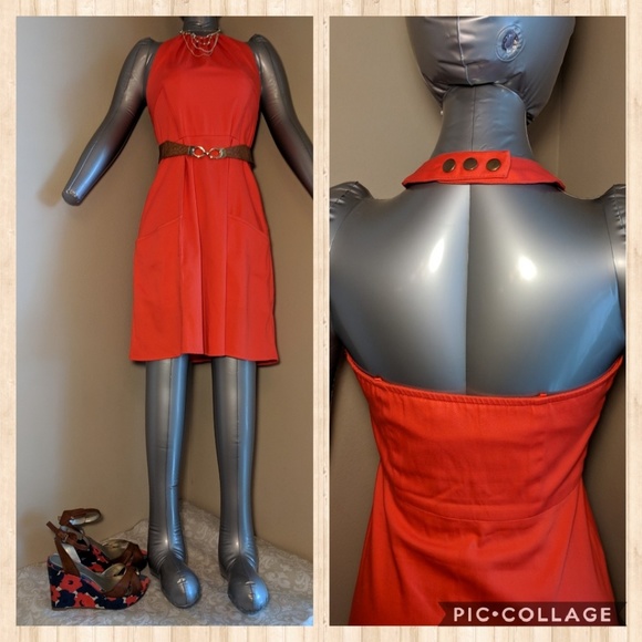 Jessica Simpson pockets orange halter dress size 4 - Picture 2 of 6